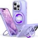 QTlier case for iPhone 14promax, 360 Rotatable Ring Stand, Raised Camera Frame, Shockproof with MagSafe Lilac