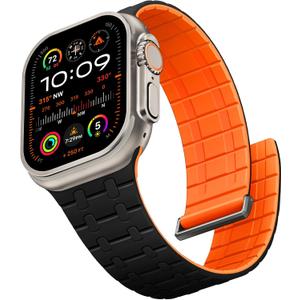 Suitisbest Compatible with Apple Watch Bands for Men 44mm 45mm 46mm 49mm 42mm Women, Silicone Magnetic Sport Loop Strap for iWatch Ultra 3 2 Series 11 10 9 8 7 6 5 4 3 SE3 (Black/Orange)