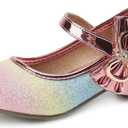 Girls Dress Shoes Toddler Princess Shoes Glitter Flower Little Girl Flats Mary Jane Heels for Party Wedding, Size 5