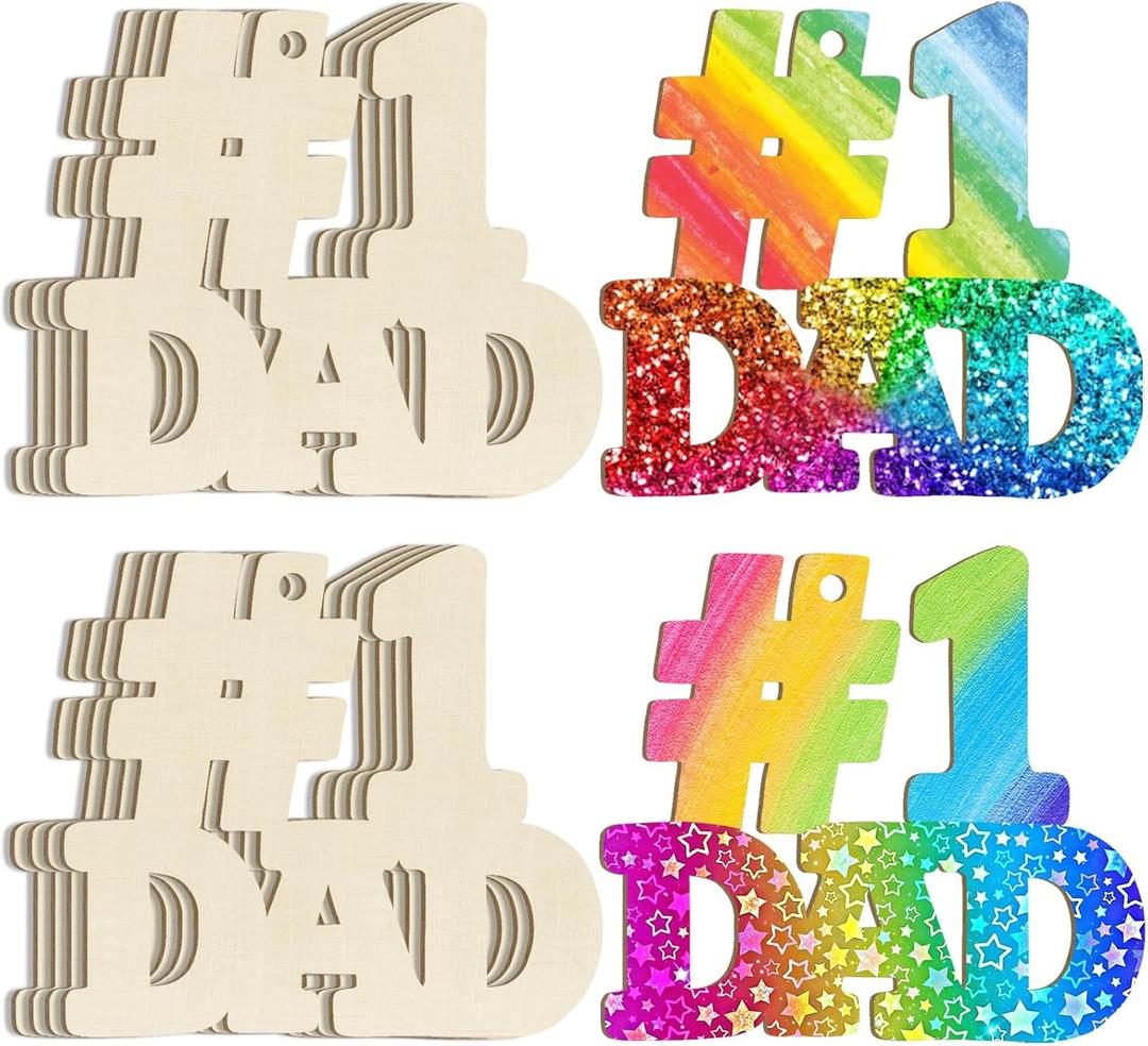 3 x Wooden DAD Letter Ornaments to Paint 7 Inch, Large Size Father's Day Wooden Daddy Cutout DIY Blank Unfinished Wood Father's Gifts Ornament for Crafts Hanging Decorations