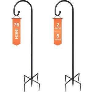 Ottsuls Bird Feeder Pole, 2 Pack 76 Inch Shepherds Hooks for Outdoor with 5 Prongs Adjustable for Hanging Lantern, Hummingbird Feeder, Plant,Garden Stake Plant Stand Hanger Weddings Décor