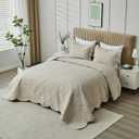 Oversized King Bedspreads 128x120 Extra Wide Quilt for Tall King California King Bed Lightweight 3 Piece Quilted Coverlet Pillow Shams Set Beige