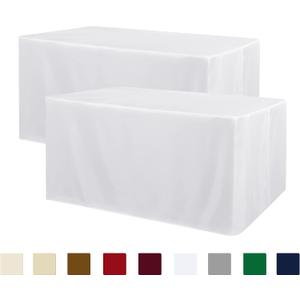 Obstal 2 Pack Table Clothes for 8 Foot Rectangle Tables - Water Resistant Washable Fabric Polyester Rectangle Table Cover Protector for Wedding, Banquet and Trade Shows, 96L x 30W Inches, White
