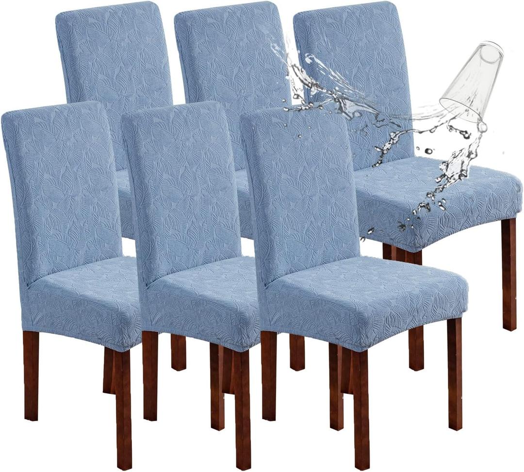 Waterproof Dining Chair Covers, Chair Covers for Dining Room Stretch Parsons Chair Slipcover, for Dining Room Kitchen Chair Protector Cover, Removable, Washable (6pk, Light Blue)