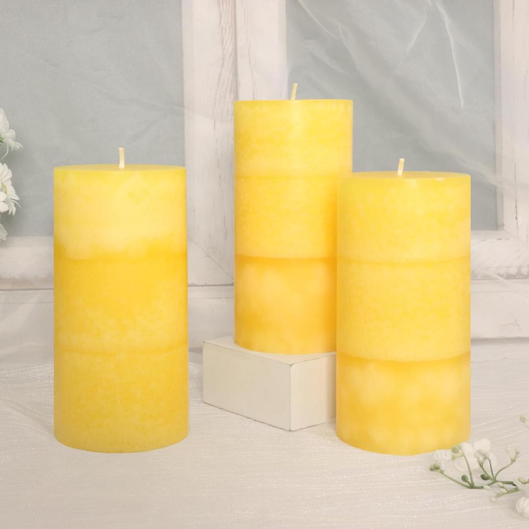 3x6 inch Pillar Yellow Candles Large Decorative Rustic Candles Yellow Scent Clean Burning No Drip Hand-Poured for Home Aesthetic Relax Spa Bathroom Wedding Decor