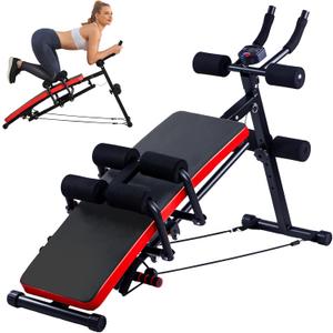KESHWELL Ab Machine,Ab Workout Equipment For Home,Sit Up Push Up Workout Bench,Fitness Strength Training Equipment,Foldable Abdomen Exercise Machine With Resistance Bands,550lbs Capacity