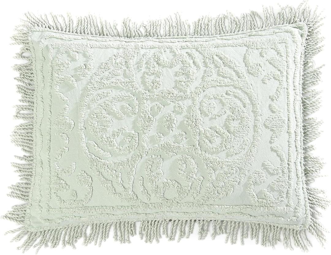 Beatrice Home Fashions Medallion Chenille Bedspread, King Sham, Sage