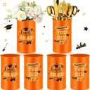 Domensi 6 Pcs 2025 Graduation Table Centerpiece Vase Decorations Class of 2025 Galvanized Metal Tin Vases for Artificial Flowers Grad Caps Cutlery Utensil Holder for Party Supplies Gifts(Orange)