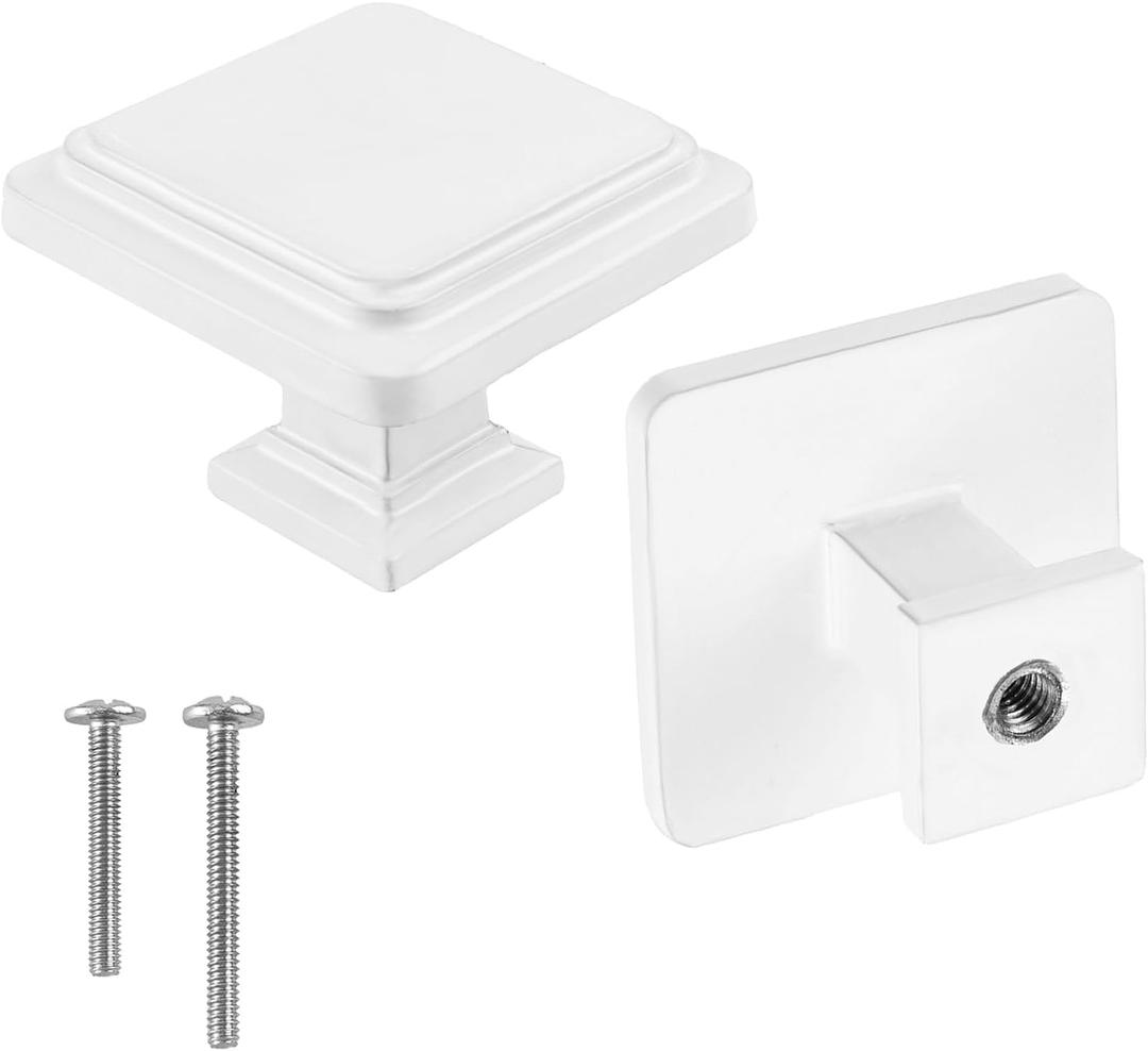 Square White Cabinet Knobs - Single Hole Drawer Knobs - 10 Pack White Cabinet Knobs - Square Dresser Knobs Dresser Handles Closet Door Knobs - Kitchen Cabinet Pulls - Cabinet Hardware