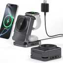 Wireless Charger 3 in 1, Foldable Charging Station for Apple Samsung Multi Devices Charging, Magnetic Charging Stand, Portable Travel Fast 15W Charger Station for iPhone, TWS, iWatch (Dark Gray)