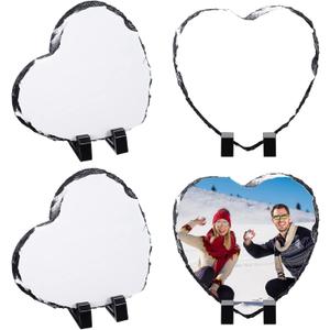 Gersoniel 4 Pcs Blank Sublimation Slates: Mother's Day Heart Gifts 5.9'' x 5.9'' Anniversary Rock Stone Plaque Customized Couple Photo Display Holder DIY Personalize Picture for Heat Press Printing
