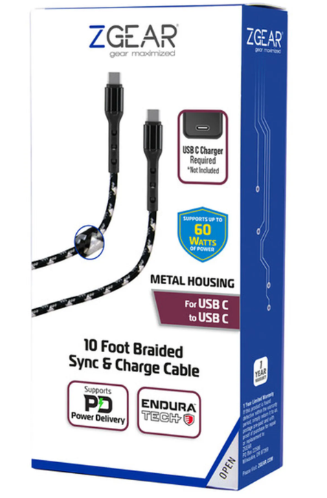 ZGEAR 10 Foot Braided Sync Charge Cable and 8 Foot Braided 90 Sync Charge Cable