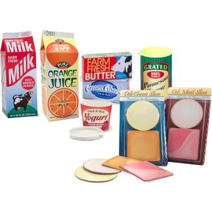 Melissa & Doug Fridge Fillers Grocery Play Food Cartons (8 Pieces) Wooden Toy Groceries, Pretend Play Food, Kitchen Accessories for Kids Ages 3+ - FSC Certified