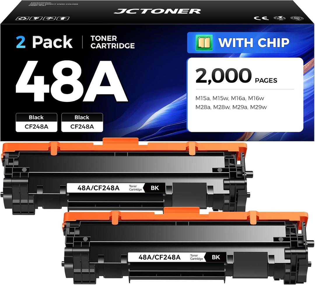 48A Black Toner Cartridge 2-Pack with chip High Yield Replacement for HP 48A CF248A Compatible with HP LaserJet Pro MFP M28a M28w M29a M29w M15a M15w M16a M16w Printer M28 M29 M15 M16 Series Ink Copy