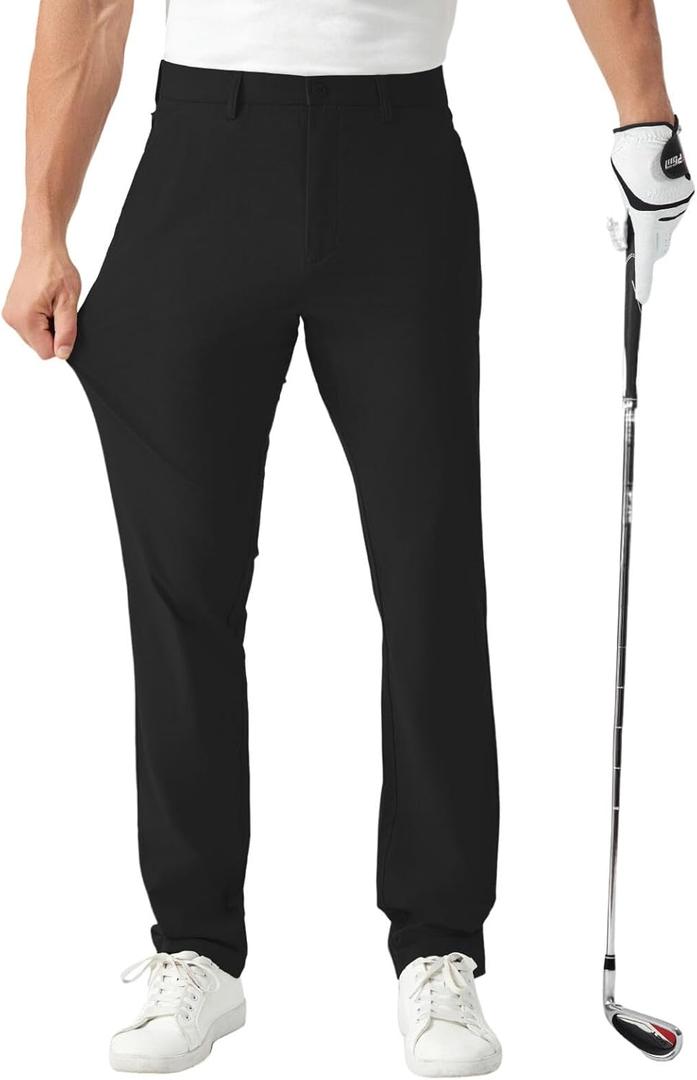 FAIABLE Men's Golf Pants 30"/32" Quick Dry Lightweight Classic Fit Casual Suit Stretch Dress Pants with 6 Pockets for Work (40W x 30L, Black)