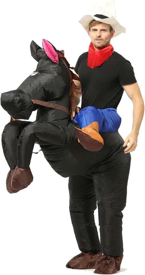 FUNNY COSTUMES Inflatable Riding Horse Costume,Blow Up Suit,One Size Fits Most Adults for Party,Halloween,Carnival (Black)