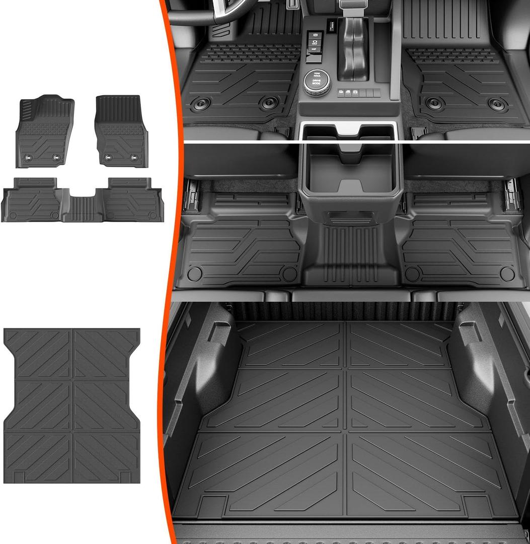 powoq 5FT Truck Bed Mat Floor Mat Compatible with 2024 2025 Toyota Tacoma Bed Liner TPE Truck Mat Floor Liner Replacement for 2024 2025 Toyota Tacoma Accessories (5FT Bed Mat+Floor Mat)