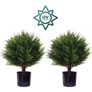 Artificial Cedar Tree - 2pcs Faux Shrub Plants, Hand Trimmed, UV Resistant, Low Maintenance, Suitable for Indoor and Outdoor Decoration (16.5 inches)