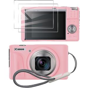 Silicone Case for Canon Powershot SX740/SX730 HS with 2PCS Screen Protector and a Lanyard Canon Powershot SX740/SX730 HS case- (Pink)