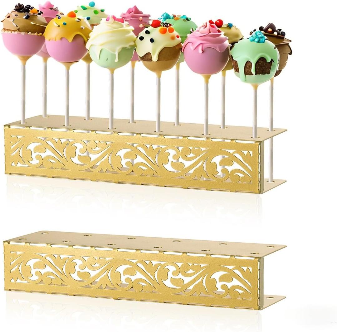 AIM & GGKK Cake Pop Stand, 12 Holes Lollipop Display Stand,Set of 2 Gold Metal Display Holder, Lollipop Holder for Wedding, Baby Shower, Birthday, Anniversaries Party Candy Decorative