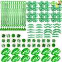 JOYIN 144 PCS St. Patrick's Day Party Favor Accessories with 12 Green Shamrock Eyeglasses 12 Beaded Necklace 72 Temporary Tattoos 24 Mustache 24 bracelets