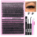 DIY Lash Extension Kit Volume Thick Lash Clusters 80D+100D 320 pcs Individual Lashes D Eyelash Extension Kit Lash Bond and Seal and Tweezers for Lash Clusters Kit DIY at Home