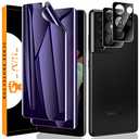 LYWHL [2+2 Pack] for Samsung Galaxy S21 Ultra Privacy Screen Protector [Support Fingerprint ID] Anti-Blue Light Eye Protection Anti-Spy Anti-Glare Purple Flexible Film + Camera Lens Glass Protector
