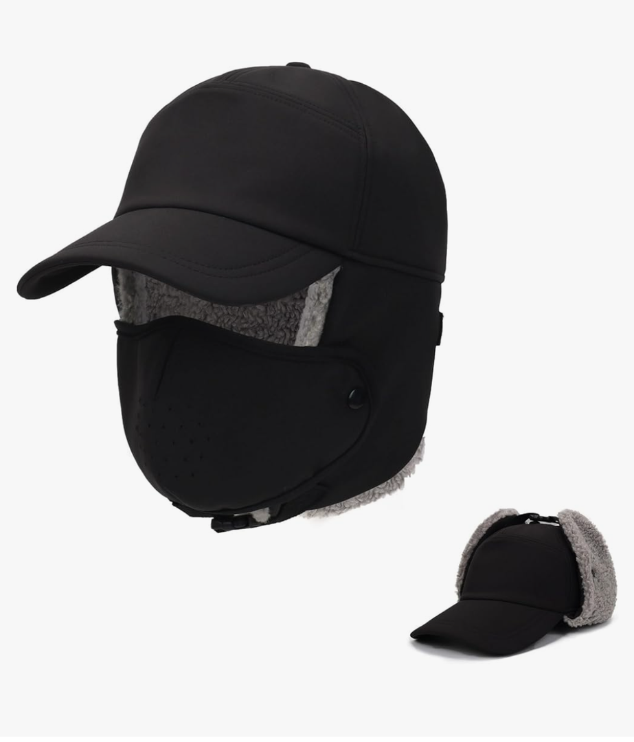 Trapper Hat for Men Women Waterproof Winter Warm Baseball Cap with Ear Flaps, 2 Pack