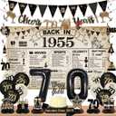 DARUNAXY 70th Birthday Party Decorations for Men Women, Vintage Back in 1955 Banner, Black 70 Number Balloons & Cake Topper, Vintage 1955 70 Birthday Honeycomb Hanging Swirl Confetti Balloons(28PC)