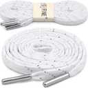 YFINE Sneakers Flat Shoe Laces: Athletic Shoelaces With Metal Tips - 2 Pair (47 inch (120CM), White Silver + Silver Tips)