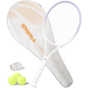 MBFISH Tennis Racket - Super Value Set with Pre-Strung, Comfortable Handle, 27'' Tennis Racquet for Adults, Natural Series Includes 3 Tennis Balls, 2 Overgrips and 1 Tennis Bag Misty Purple 1P