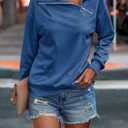 Womens Zipper Sweatshirt Turtleneck Long Sleeve Pullover Casual Loose Sweatshirts Top T Shirts (Blue, L)