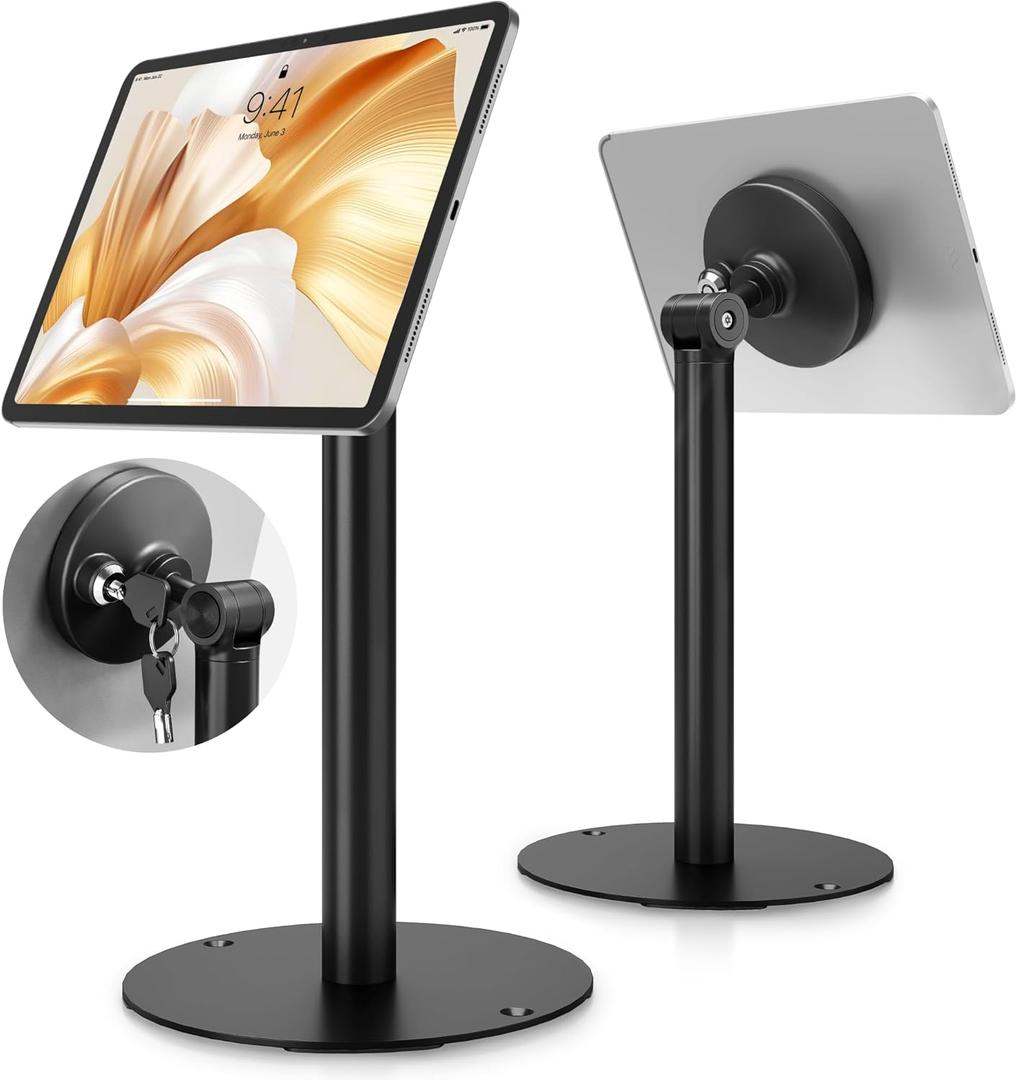 monTEK Anti-Theft Tablet Stand, Frameless Universal Tablet Kiosk with Security Lock Fit 7-15 Screen Size, Compatible with IPad Pro/Air/Mini and Samsung Tab, Black