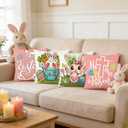 Easter Pillow Covers 18x18 Set of 4, Bunny Eggs Hello Peeps Bunny Hip HopTruck Throw Pillows Cases - Farmhouse Spring Decor Throw Pillow Cases for Sofa Couch Home Easter Decorations