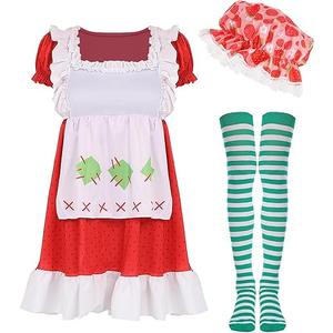 POEWAUVE Strawberry Shortcake Adult Costume Dress Halloween Costume For Women Outfits (S)