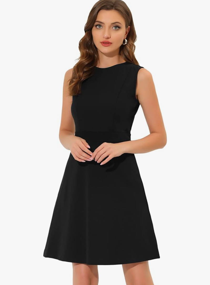 Allegra K Women's Work Dress Round Neck Solid Color Sleeveless A-Line Casual Office Dresses
(XL)