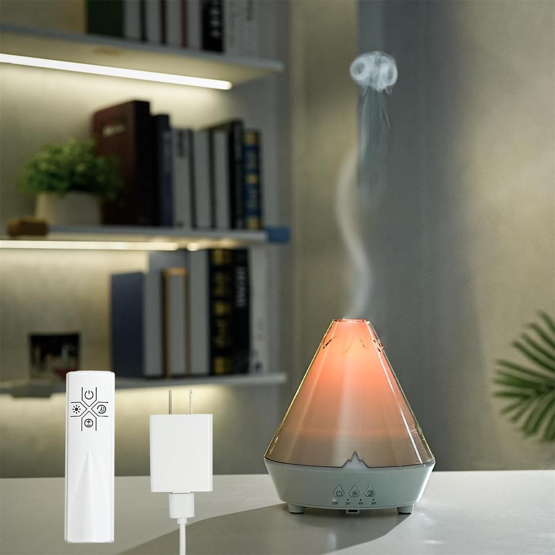 Volcano Aromatherapy Diffuser 180ML Essential Oil Diffuser Small Humidifier with 7 Colors Night Lights,Remote Control for Bedroom,Office(White)