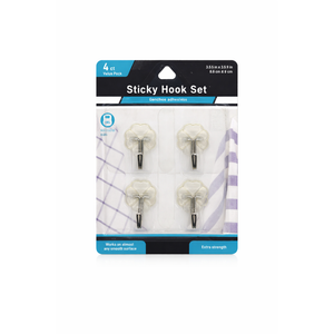 Sticky Hook Set, 4 Count, Clear, 6cmx6cm
