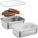 Teenyyou Stainless Steel Food Container with Lid Rack Roasting Baking Pan Cake Pan with Lid and Rack Half Size Summer Hotel Fruit Storage Container for Freezer Kitchen Restaurant, 32 x 26 cm(3.9 Inch)