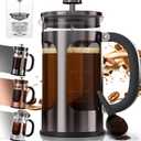 BAYKA French Press Coffee Maker 34 Ounce 1 Liter, Borosilicate Glass Stainless Steel Brewer, Large Portable Cold Brew Cafetera Teapot for Kitchen Travel Camping Coffee Bar Accessories, Dark Pewter