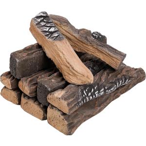 Skyflame Large Ceramic Logs for Gas Fireplace, 10 Piece Set of Heat Resistant Realistic Logs for Decorate Firepit, Gas Inserts, Ventless & Vent Free