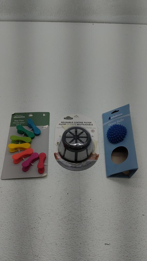 House Items - 1 Reusable Coffee Filter, 1ct Dryer Ball, 8ct Bag Clips - House Items - 1 Reusable Coffee Filter, 1ct Dryer Ball, 8ct Bag Clips -