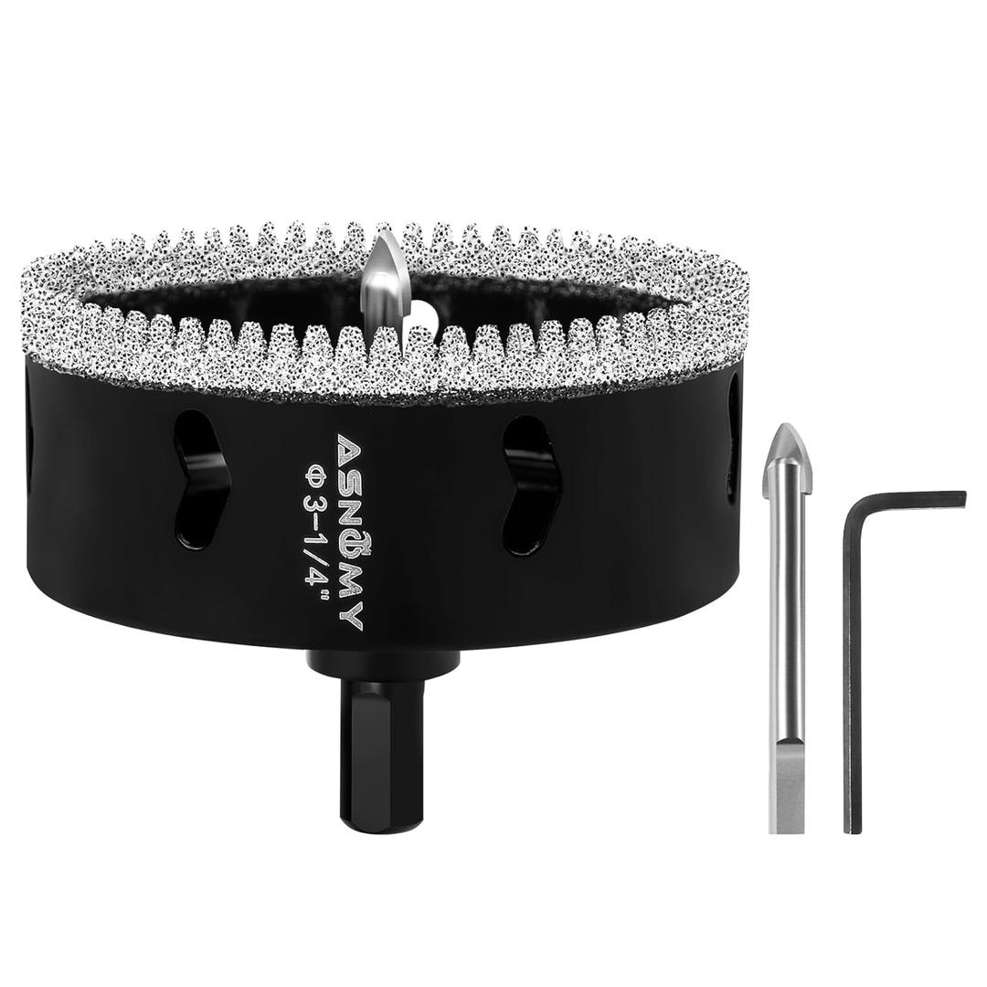 3-1/4 Inch Diamond Hole Saw with Pilot Drill Bit, 3-1/4" Serrated Brazing Tile Hole Saw Diamond Core Drill Bits with Guiding Bit for Ceramic Porcelain Tile Glass Stone Granite Marble