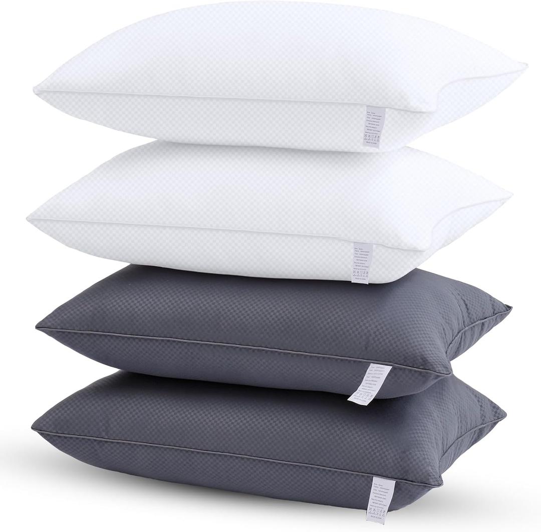 Bed Pillows for Sleeping - Pillows Standard Size Set of 4, Soft Hotel Pillows with Down Alternative Filling for Side, Back & Stomach Sleepers, Fluffy Pillows for Bed (2 White & 2 Grey)