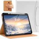 MoKo for iPad (A16) 11th Generation Case 11 inch 2025, iPad 10th Generation Case 10.9" 2022 with Pencil Holder & Pocket, Premium Leather Folio Stand Cover, Multiple Viewing Angles, White