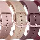Meliya 4 Pack Watch Bands, 20mm  Quick Release Soft Silicone Replacement Watch Strap for Women Men (Wine Red+Rose Gold+Shine Rose Gold+Violet Smoke)