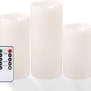 NURADA Large Waterproof Flameless Candles 6" 8" 10" x 4" - Outdoor Indoor LED Pillar Flickering Candle Battery Operated with Timer Remote for Patio Porch Lanterns - Ivory White Set of 3