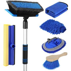  62'' Car Wash Brush with Long Handle, Scratch-Free Soft Bristles Sturdy Car Wash Mop Kit, Complete Car Cleaning Brush Kit Wash Mitt Towel Windshield Squeegee Wheel Tire Brush for Car Truck RV
