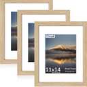 11x14 Poster Frame, Display Pictures 8X10 with Mat or 11x14 Without, Wall Hanging Frames, Natural Oak, 3 Pack