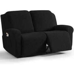 TAOCOCO Recliner Loveseat Slipcover, 6 Pieces Dual Recliner Sofa Covers for 2 Seat Dual Reclining Loveseat Couch, Stretch Soft Jacquard Pattern Furniture Protector with Elasticity (2XL, Black)